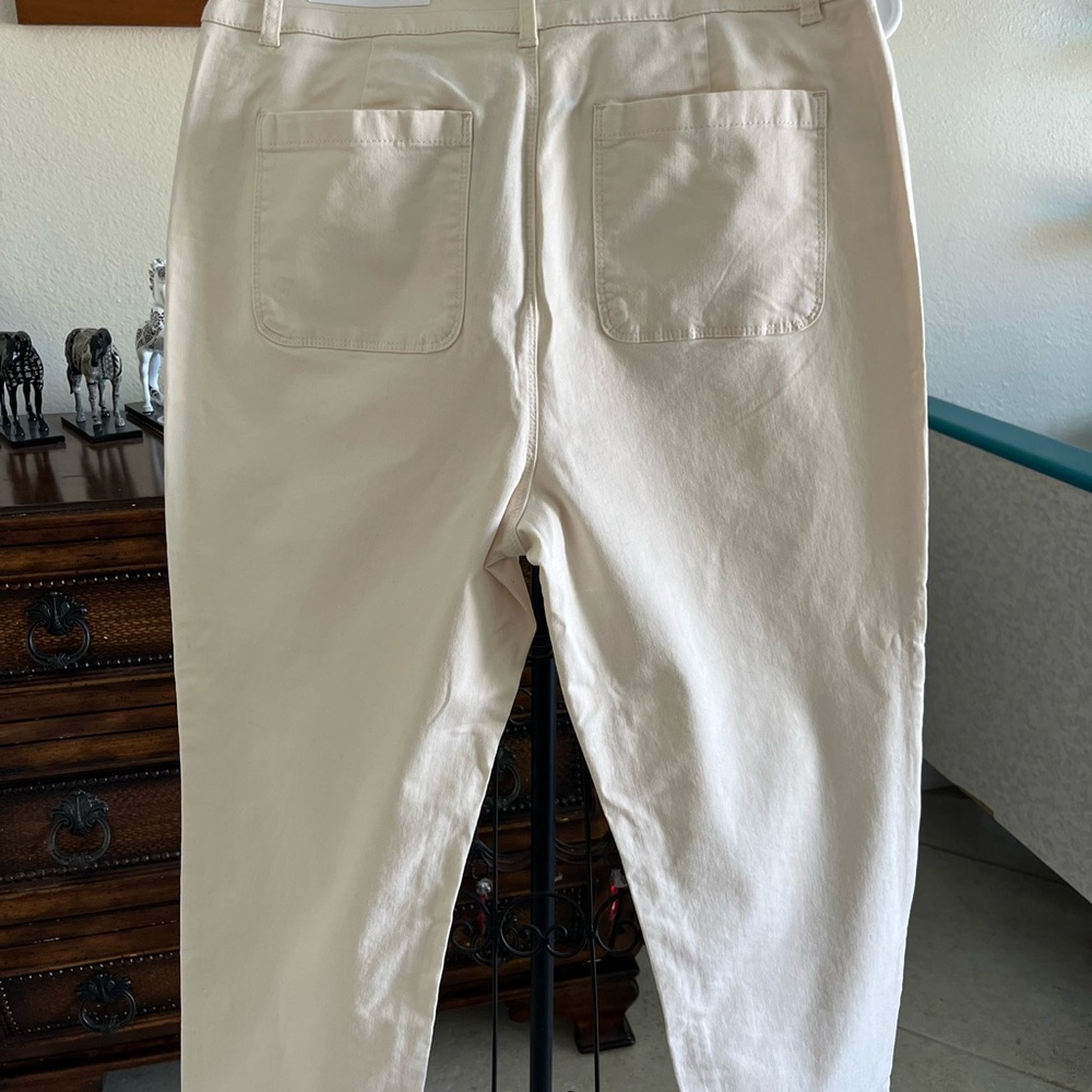 NWT LOFT Cream Straight High Rise LP Cropped Ankle Pants Petite Size 8 (1-053) - Picture 3 of 9